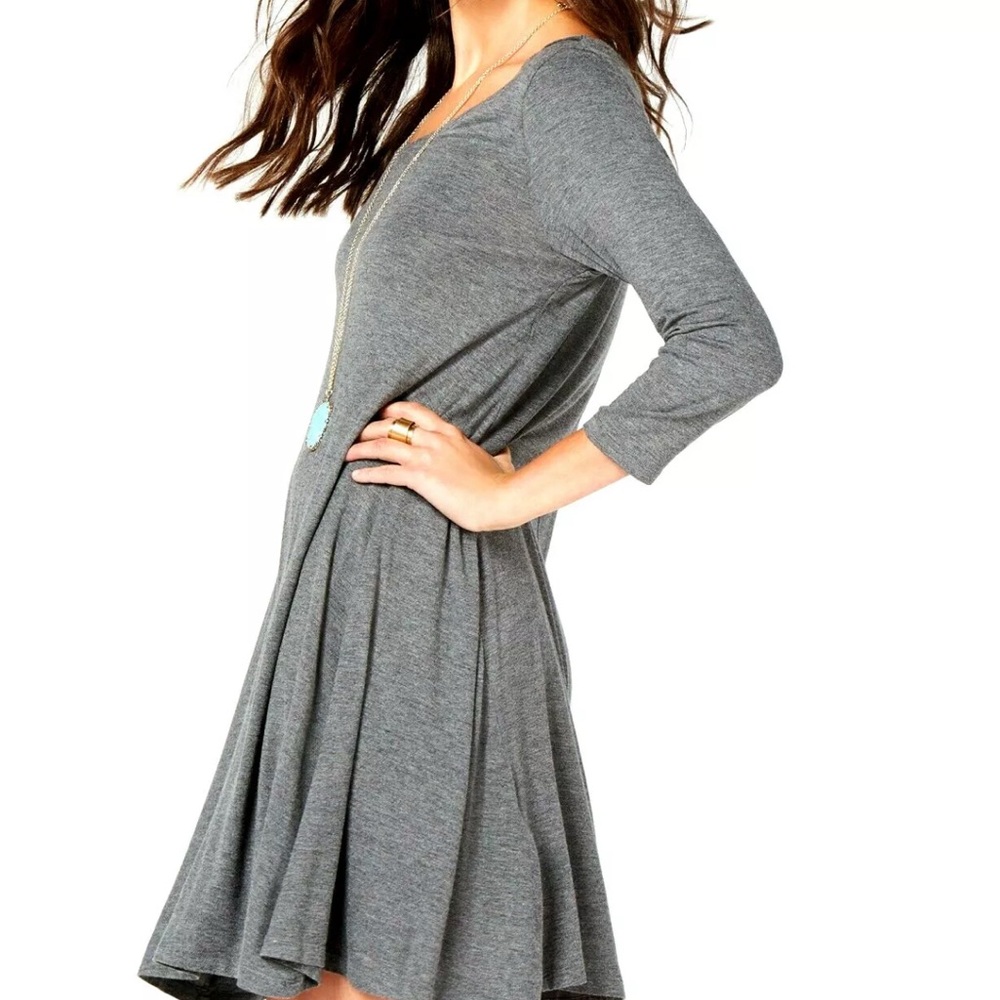 Style & Co Swing Dress Gray 3/4 Sleeve Pullover Stretch Soft Casual Womens New